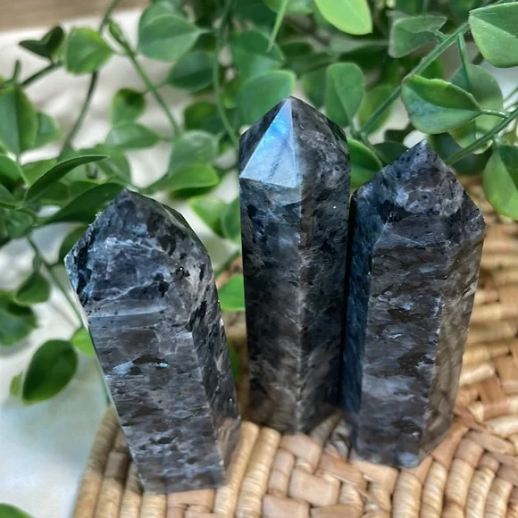 Larvikite Tower Crystal Gemstone Point Black Flash - Picture 9 of 13